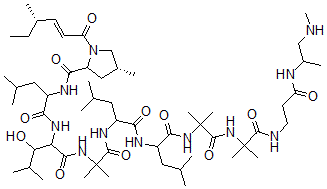 CAS#: 100334-47-2, (4R)-N-[1-[[3-Hydroxy-4-Methyl-1-[[2-Methyl-1-[[4-Methyl-1-[[4-Methyl-1-[[2-Methyl-1-[[2-Methyl-1-[[3-(1-Methylaminopropan-2-Ylamino)-3-Oxopropyl]Amino]-1-Oxopropan-2-Yl]Amino]-1-Oxopropan-2-Yl]Amino]-1-Oxopentan-2-Yl]Amino]-1-Oxopentan-2-Yl]Amino]-1-Oxopropan-2-Yl]Amino]-1-Oxopentan-2-Yl]Amino]-4-Methyl-1-Oxopentan-2-Yl]-4-Methyl-1-[(E,4S)-4-Methylhex-2-Enoyl]Pyrrolidine-2-Carboxamide