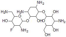CAS 登录号：100343-10-0， 4-氨基-2-[4,6-二氨基-3-[3-氨基-6-(氨基甲基)-4-氟-5-羟基四氢吡喃-2-基]氧基-2-羟基环己基]氧基-6-(羟基甲基)四氢吡喃-3,5-二醇