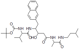 CAS 登录号：100994-43-2， 叔丁氧羰基-缬氨酰-(3-羟基-4-氨基-5-(2-萘基)戊酰)-丙氨酰异戊基酰胺