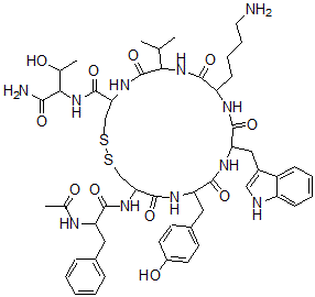 CAS 登录号:103237-51-0, N-乙酰基-D-苯丙氨酰-L-半胱氨酰-L-酪氨酰-D-色氨酰-L-赖氨酰-L-缬氨酰-L-半胱氨酰-L-苏氨酰胺环(2-7)-二硫醚