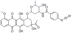 CAS 登录号：103597-53-1， N-[6-[(3-乙酰基-3,5,12-三羟基-10-甲氧基-6,11-二氧代-2,4-二氢-1H-并四苯-1-基)氧基]-3-羟基-2-甲基四氢吡喃-4-基]-4-叠氮基苯甲酰胺
