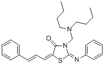 CAS 登录号：104123-86-6， (5Z)-3-[(二丁基氨基)甲基]-2-苯基亚胺-5-[(E)-3-苯基丙-2-烯亚基]-1,3-噻唑烷-4-酮