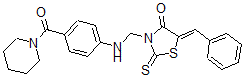 CAS 登录号：104183-46-2， (5Z)-5-(苯基亚甲基)-3-[[[4-(哌啶-1-羰基)苯基]氨基]甲基]-2-硫代-1,3-噻唑烷-4-酮