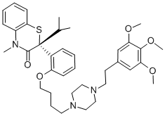 CAS 登录号：105118-13-6， (2R)-4-甲基-2-丙-2-基-2-[2-[4-[4-[2-(3,4,5-三甲氧基苯基)乙基]哌嗪-1-基]丁氧基]苯基]-1,4-苯并噻嗪-3-酮
