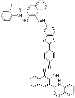 CAS 登录号：107047-67-6， N-(2-氯苯基)-4-[(Z)-(4-{6-[(E)-{3-[(2-氯苯基)氨基甲酰]-2-羟基-1-萘基}偶氮]-1,3-苯并恶唑-2-基}苯基)偶氮]-3-羟基-2-萘甲酰胺