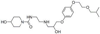 CAS 登录号：108495-00-7， 4-羟基-N-[2-[[2-羟基-3-[4-[2-(2-甲基丙氧基)乙氧基]苯氧基]丙基]氨基]乙基]哌啶-1-甲酰胺