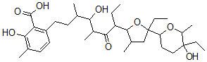 CAS 登录号：11054-70-9， 6-[7-[5-乙基-5-(5-乙基-5-羟基-6-甲基四氢吡喃-2-基)-3-甲基四氢呋喃-2-基]-4-羟基-3,5-二甲基-6-氧代壬基]-2-羟基-3-甲基苯甲酸