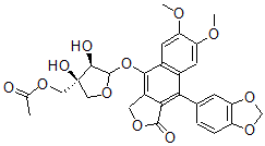 CAS 登录号：111647-42-8， [(3S,4R)-5-[[4-(1,3-苯并二氧戊环-5-基)-6,7-二甲氧基-3-氧代-1H-苯并[f][2]苯并呋喃-9-基]氧基]-3,4-二羟基四氢呋喃-3-基]甲基乙酸酯