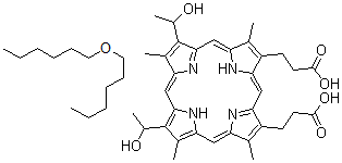 CAS#: 111922-13-5, 3,3'-[7,12-Bis(1-Hydroxyethyl)-3,8,13,17-Tetramethyl-2,18-Porphyrindiyl]Dipropanoic Acid - 1-(Hexyloxy)Hexane (1:1)