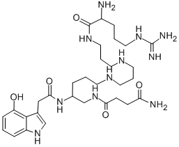 CAS 登录号：111944-83-3， (2S)-N-[5-[3-[3-[[(2S)-2-氨基-5-(二氨基亚甲基氨基)戊酰]氨基]丙基氨基]丙基氨基]戊基]-2-[[2-(4-羟基-1H-吲哚-3-基)乙酰基]氨基]丁二酰胺