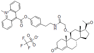 CAS 登录号：113578-24-8， [4-[2-[[2-[[(8S,9S,10R,11R,13S,14S,17S)-17-乙酰基-10,13-二甲基-3-氧代-1,2,6,7,8,9,11,12,14,15,16,17-十二氢环戊烯并[a]菲-11-基]氧基]乙酰基]氨基]乙基]苯基]10-甲基吖啶-10-鎓-9-羧酸酯三氟甲烷磺酸盐