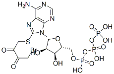 CAS 登录号：115678-79-0， [(2R,3S,4R,5R)-5-[6-氨基-8-(4-溴-2,3-二氧代丁基)硫基嘌呤-9-基]-3,4-二羟基四氢呋喃-2-基]甲基(羟基-膦酰氧基磷酰)磷酸氢酯