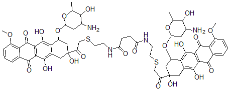 CAS 登录号：116978-91-7， N,N'-二[2-[2-[4-(4-氨基-5-羟基-6-甲基四氢吡喃-2-基)氧基-2,5,12-三羟基-7-甲氧基-6,11-二氧代-3,4-二氢-1H-并四苯-2-基]-2-氧代乙基]巯基乙基]丁二酰胺