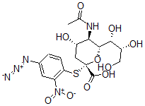 CAS 登录号：117681-72-8， (2S,4S,5R,6R)-5-乙酰氨基-2-(4-叠氮基-2-硝基-苯基)硫基-4-羟基-6-[(1R,2R)-1,2,3-三羟基丙基]四氢吡喃-2-羧酸