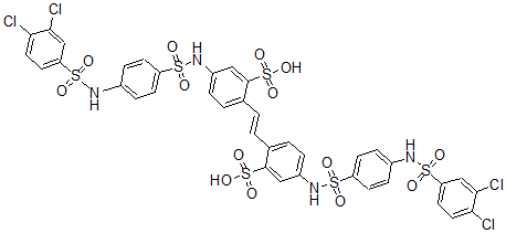 CAS 登录号：118265-89-7， 2,2'-(1,2-乙烯二基)二(5-(((4-(((3,4-二氯苯基)磺酰基)氨基)苯基)磺酰基)氨基)-苯磺酸