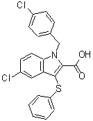 CAS 登录号：118414-59-8， 5-氯-1-(4-氯苄基)-3-(苯基硫基)-1H-吲哚-2-羧酸