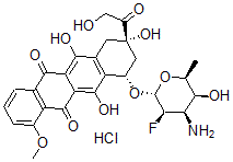 CAS 登录号：119288-23-2， 7(O)-(3-氨基-2,3,6-三脱氧-2-氟塔罗吡喃糖基)阿霉酮盐酸盐