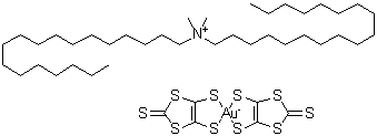 CAS 登录号：120141-26-6， N,N-二甲基-N-十八烷基-1-十八烷铵二[4,5-二(硫基-kappas)-1,3-二硫杂环戊烯-2-噻吩基酮(2-)]金酸盐(1-)