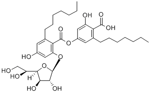 CAS 登录号：120634-85-7， 4-[2-[(2S,3R,4R)-5-[(1R)-1,2-二羟基乙基]-3,4-二羟基四氢呋喃-2-基]氧基-6-庚基-4-羟基苯甲酰基]氧基-2-庚基-6-羟基苯甲酸