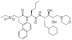 CAS 登录号：120716-81-6， (2S)-N-(1-环己基-3,4-二羟基-5-吗啉-4-基戊基)-2-[[2-(乙基磺酰基甲基)-3-萘-1-基丙酰]氨基]己酰胺