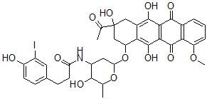 CAS 登录号：121071-90-7， N-[6-[(3-乙酰-3,5,12-三羟基-10-甲氧基-6,11-二氧代-2,4-二氢-1H-并四苯-1-基)氧基]-3-羟基-2-甲基-四氢吡喃-4-基]-3-(4-羟基-3-碘-苯基)丙酰胺