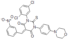 CAS 登录号：121608-34-2， (5Z)-1-(2,5-二氯苯基)-3-(4-吗啉-4-基苯基)-5-[(3-硝基苯基)亚甲基]-2-硫代-1,3-二嗪农-4,6-二酮