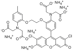 CAS 登录号：121714-13-4， 2-[[2-[2-[2-(二(羧甲基)氨基)-5-甲基苯氧基]乙氧基]-4-(2,7-二氯-3-羟基-6-氧代氧杂蒽-9-基)苯基]-(羧甲基)氨基]乙酸