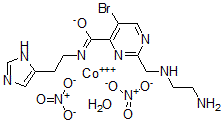 CAS 登录号：122019-28-7， (2-((2-(2-氨基乙基)氨基)甲基)-5-溴-N-(2-(1H-咪唑-4-基)乙基)-4-嘧啶氨基甲酸)水合钴二硝酸盐
