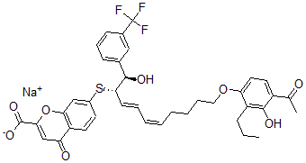 CAS 登录号：125617-94-9， 7-[(1R,2S,3E,5Z)-10-(4-乙酰基-3-羟基-2-丙基苯氧基)-1-羟基-1-[3-(三氟甲基)苯基]癸-3,5-二烯-2-基]硫基-4-氧代苯并吡喃-2-羧酸钠