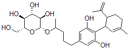 CAS 登录号：126420-96-0， (2R,3R,4S,5S,6R)-2-[5-[3,5-二羟基-4-(3-甲基-6-丙-1-烯-2-基-1-环己-2-烯基)苯基]戊烷-2-基氧基]-6-(羟基甲基)四氢吡喃-3,4,5-三醇