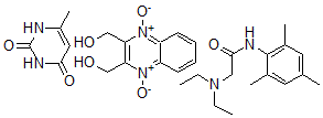 CAS 登录号：127060-79-1， 2-(二乙基氨基)-N-(2,4,6-三甲基苯基)-乙酰胺与6-甲基-2,4(1H,3H)-嘧啶二酮和2,3-喹喔啉二甲醇1,4-二氧化物的混合物