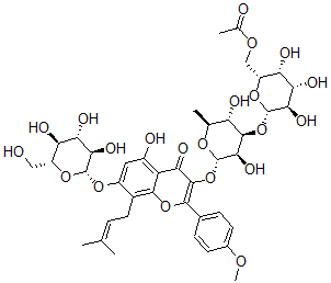 CAS 登录号：128988-54-5， 去水淫羊藿黄素3-(6-O-乙酰基半乳糖基(1-3)鼠李糖苷)-7-葡糖苷