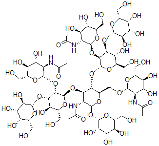 CAS 登录号：129830-00-8， O-2-(乙酰氨基)-2-脱氧-beta-D-吡喃葡萄糖基-(1-4)-O-(O-beta-D-吡喃半乳糖基-(1-4)-O-2-(乙酰氨基)-2-脱氧-beta-D-吡喃葡萄糖基-(1-2)-alpha-D-甘露糖基-(1-3))-O-(O-beta-D-吡喃半乳糖基-(1-4)-O-2-(乙酰氨基)-2-脱氧-beta-D-吡喃葡萄糖基-(1-2)-alpha-D-甘露糖基-(1-6))-O-beta-D-甘露糖基-(1-4)-2-(乙酰氨基)-2-脱氧-beta-D-吡喃葡萄糖
