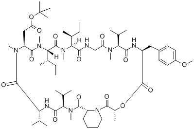CAS#: 129893-84-1, Tert-Butyl 2-[(3R,6S,9S,15S,18S,21S,24S,27S,30S)-15,18-Bis[(2S)-Butan-2-Yl]-6-[(4-Methoxyphenyl)Methyl]-3,10,16,19,22,28-Hexamethyl-2,5,8,11,14,17,20,23,26,29-Decaoxo-9,24,27-Tri(Propan-2-Yl)-4-Oxa-1,7,10,13,16,19,22,25,28-Nonazabicyclo[28.4.0]Tetratriacontan-21-Yl]Acetate