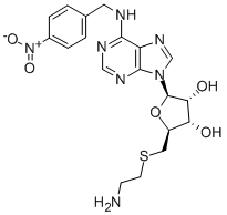 CAS 登录号：130117-76-9， (2S,3S,4R,5R)-2-(2-氨基乙基硫基甲基)-5-[6-[(4-硝基苯基)甲基氨基]嘌呤-9-基]四氢呋喃-3,4-二醇