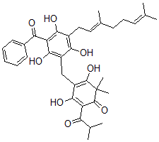CAS 登录号：130756-15-9， 4-[[3-(苯甲酰基)-5-[(2E)-3,7-二甲基辛-2,6-二烯基]-2,4,6-三羟基苯基]甲基]-3,5-二羟基-6,6-二甲基-2-(2-甲基丙烷酰基)环己-2,4-二烯-1-酮