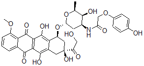 CAS 登录号：131089-08-2， N-[(2S,3S,4S,6R)-3-羟基-2-甲基-6-[[(1S,3S)-3,5,12-三羟基-3-(2-羟基乙酰基)-10-甲氧基-6,11-二氧代-2,4-二氢-1H-并四苯-1-基]氧基]四氢吡喃-4-基]-2-(4-羟基苯氧基)乙酰胺