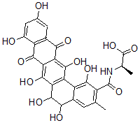 CAS#: 132971-65-4, N-((5,6,8,13-Tetrahydro-1,5,6,7,9,11,14-Heptahydroxy-3-Methyl-8,13-Dioxobenzo(a)Naphthacen-2-Yl)Carbonyl)-D-Alanine