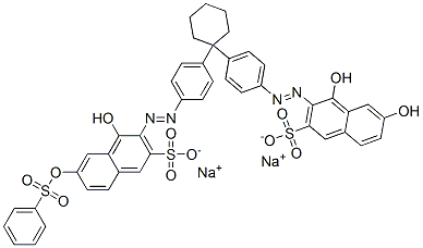CAS 登录号：13421-53-9， 4,6-二羟基-3-[[4-[1-[4-[[1-羟基-7-[(苯基磺酰基)氧基]-3-磺酸基-2-萘基]偶氮]苯基]环己基]苯基]偶氮]萘-2-磺酸二钠