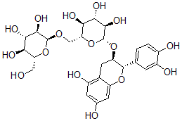 CAS 登录号：134515-72-3， (2R,3R,4S,5S,6R)-2-[(2S,3R)-2-(3,4-二羟基苯基)-5,7-二羟基色满-3-基]氧基-6-[[(2S,3R,4S,5S,6R)-3,4,5-三羟基-6-(羟基甲基)四氢吡喃-2-基]氧基甲基]四氢吡喃-3,4,5-三醇