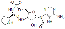 CAS 登录号：134966-01-1， (2S)-N-[[(2R,3S,4R,5R)-5-(6-氨基-8-氧代-7H-嘌呤-9-基)-3,4-二羟基四氢呋喃-2-基]甲氧基-甲氧基磷酰]吡咯烷-2-甲酰胺