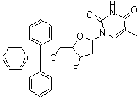 CAS 登录号：135197-63-6， 1-(2,3-二脱氧-3-氟-5-O-三苯甲基呋喃戊糖基)-5-甲基-2,4(1H,3H)-嘧啶二酮