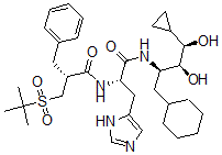 CAS 登录号：135669-48-6， (2R)-2-(叔丁基磺酰基甲基)-N-[(2S)-1-[[(2R,3S,4R)-1-环己基-4-环丙基-3,4-二羟基丁烷-2-基]氨基]-3-(3H-咪唑-4-基)-1-氧代丙烷-2-基]-3-苯丙酰胺