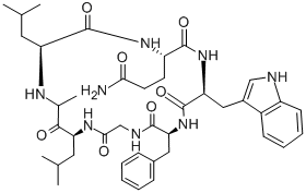 CAS 登录号：135721-56-1， (2S)-2-[[(2S)-2-[(2-氨基-4-甲基戊基)-甲基氨基]-4-甲基戊酰基]氨基]-N-[(2S)-3-(1H-吲哚-3-基)-1-氧代-1-[[(2S)-1-氧代-1-(2-氧代乙亚基氨基)-3-苯基丙烷-2-基]氨基]丙-2-基]戊烷二酰胺