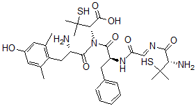 CAS 登录号：137666-07-0， (2S)-2-[[(2S)-2-氨基-3-(4-羟基-2,6-二甲基苯基)丙酰]-[(2S)-2-[[2-[(2S)-2-氨基-3-甲基-3-巯基丁酰基]亚氨基乙酰基]氨基]-3-苯基丙酰基]氨基]-3-甲基-3-巯基丁酸