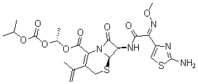 CAS 登录号：137778-04-2， [6R-[2(R*),6A,7B(Z)]]-7-[[(2-氨基-4-噻唑基)(甲氧基亚胺)乙酰基]氨基]-3-(1-甲基乙烯基)-8-氧代-5-硫杂-1-氮杂双环[4.2.0]辛-2-烯-2-羧酸 1-[[(1-甲基乙氧基)羰基]氧基]乙基酯