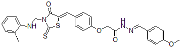 CAS#: 139207-41-3, N-[(4-Methoxyphenyl)Methylideneamino]-2-[4-[(E)-[3-[[(2-Methylphenyl)Amino]Methyl]-4-Oxo-2-Sulfanylidene-1,3-Thiazolidin-5-Ylidene]Methyl]Phenoxy]Acetamide