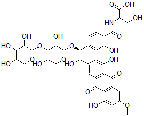 CAS 登录号：139272-69-8， N-[5(S)-[6-脱氧-3-O-(beta-D-吡喃木糖基)-beta-D-吡喃半乳糖基氧基]-1,6(S),9,14-四羟基-11-甲氧基-3-甲基-8,13-二氧代-5,6,8,13-四氢苯并[a]丁省-2-基羰基]-D-丝氨酸