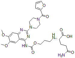 CAS 登录号：140486-68-6， (2S)-5-氨基-2-[3-[[2-[4-(呋喃-2-羰基)哌嗪-1-基]-6,7-二甲氧基喹唑啉-4-基]氨基甲酰氧基]丙基氨基]-5-氧代戊酸