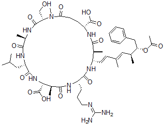 CAS 登录号：141634-77-7， 1-(N-甲基丝氨酸)-5-L-精氨酸-6-((2S,4E,6E,8S,9S)-9-(乙酰氧基)-4,5,6,7-四去氢-2,6,8-三甲基-10-苯基-L-3-氨基癸酸)-微囊藻毒素La